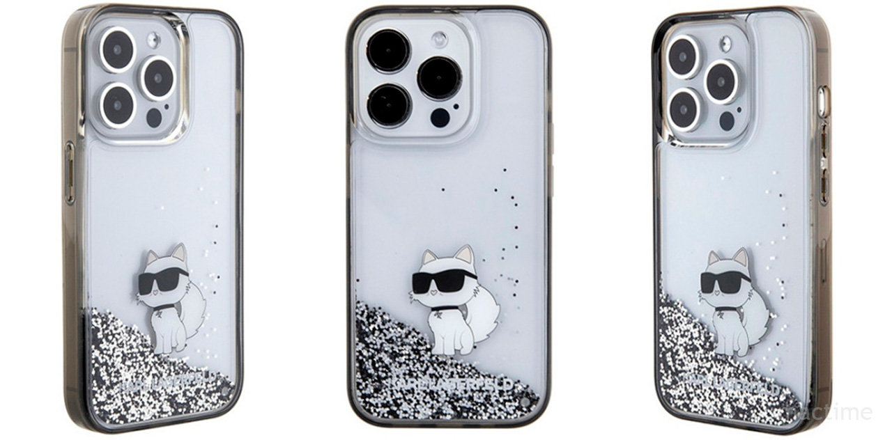 Прозрачный чехол Lagerfeld Liquid Glitter NFT Choupette Hard для iPhone 15 Pro Max